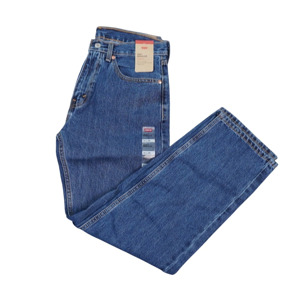 Levis 505 Mens Jeans Mens 32x30 Blue Dark Wash Regular Fit Straight Leg Biker‎